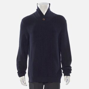 Ted Baker Shawl Collar Sweater Sz 5 US XL Cotton Blend Navy Blue Ribbed Pullover